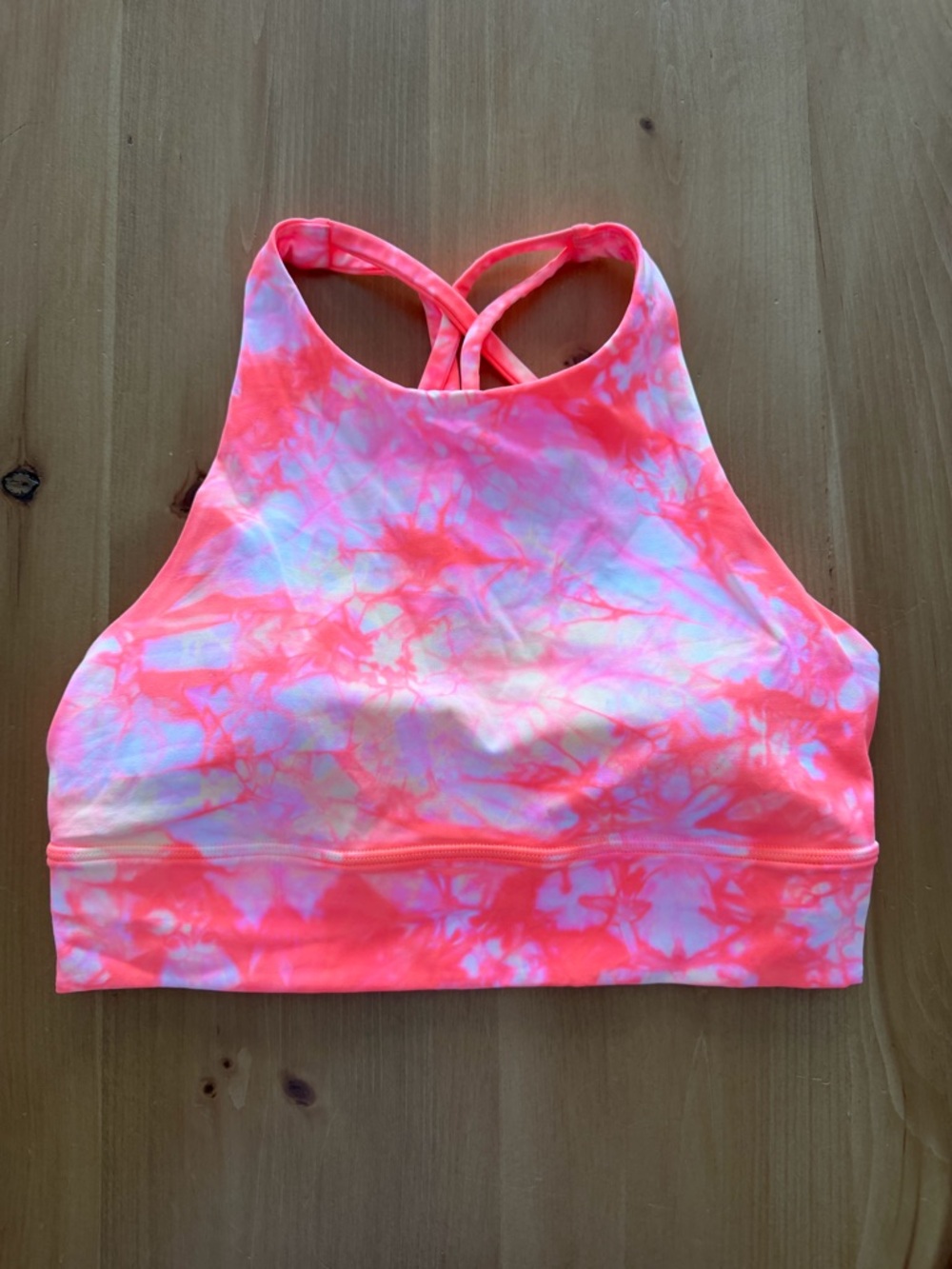 Lululemon Pink Grapefruit Shibori Longline High Neck Energy Bra Size 8
